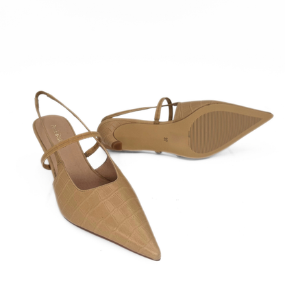 Connie Embossed Crocodile Heels - Brown