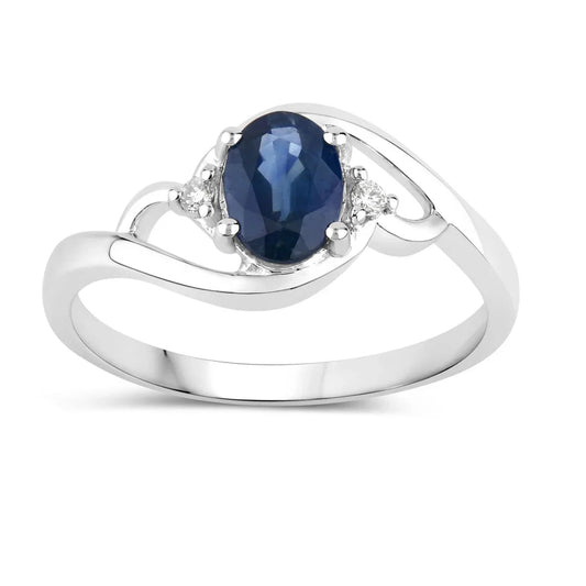 0.95 Ct Oval Blue Sapphire & Lab Grown Diamond Prong 10K Gold Bypass Engagement Ring