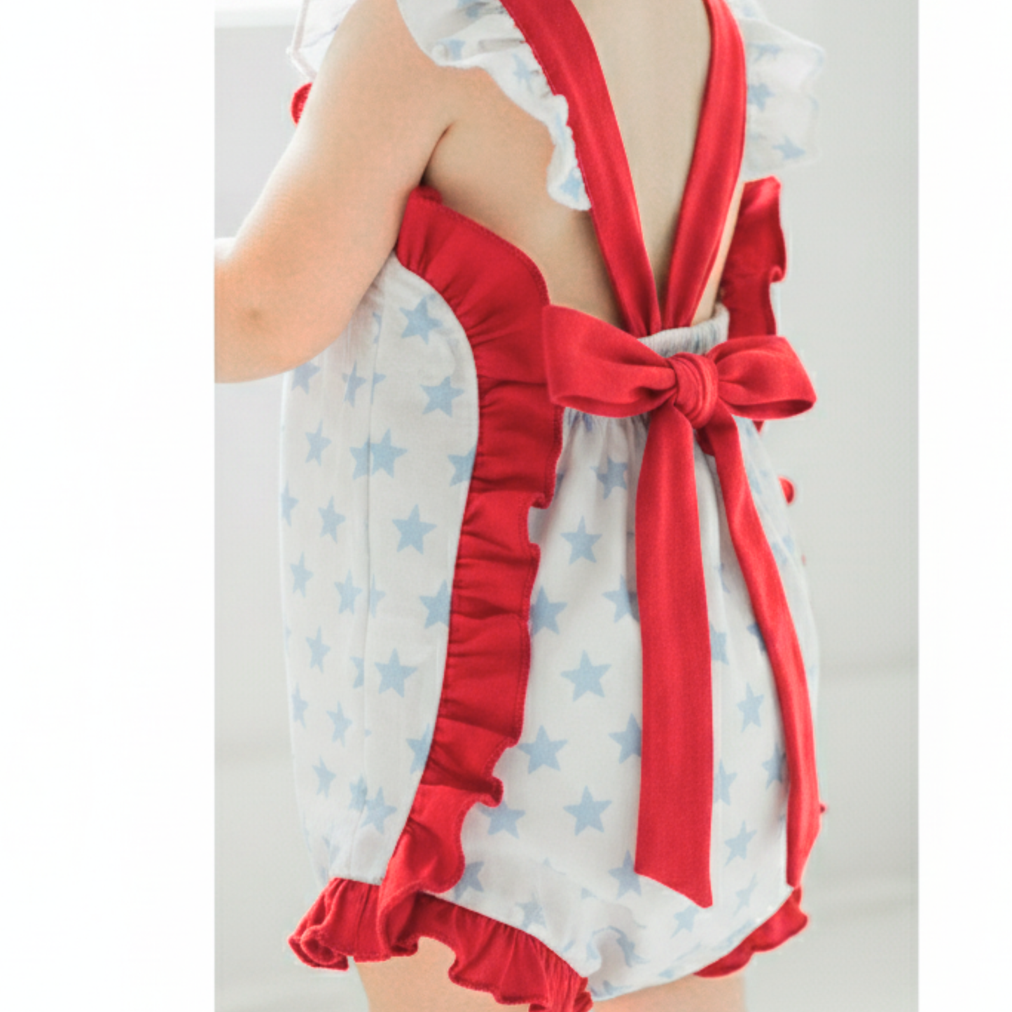 Red, White, and Stars Girl Bow Bubble Romper