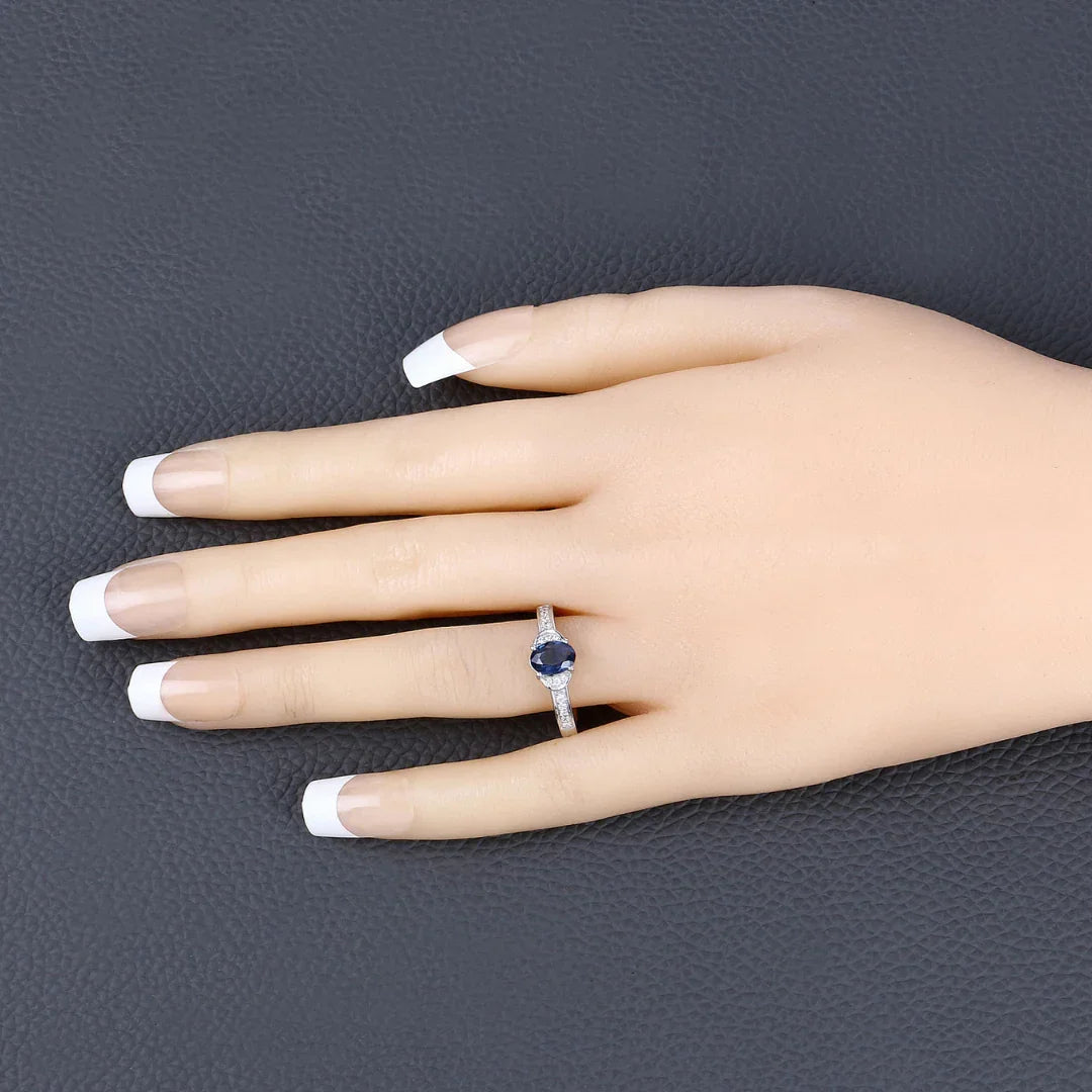 1.95 Ct Oval Blue Sapphire Diamond Prong 10k Gold Pave Bridge Ring