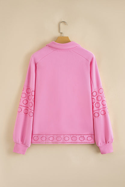 Threaded Pear Evangeline Embroidered Flower Buttons Pullover Sweatshirt
