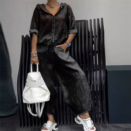 Women’s Cotton Linen Long Sleeve Top and Pants Set