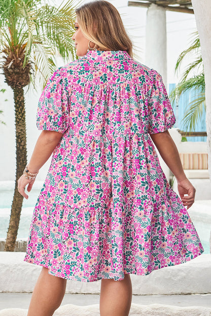 Threaded Pear Mariana Plus Size Floral Puff Sleeve A-line Dress