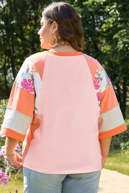 Threaded Pear Selah Plus Size Floral Raglan Half Sleeve Top