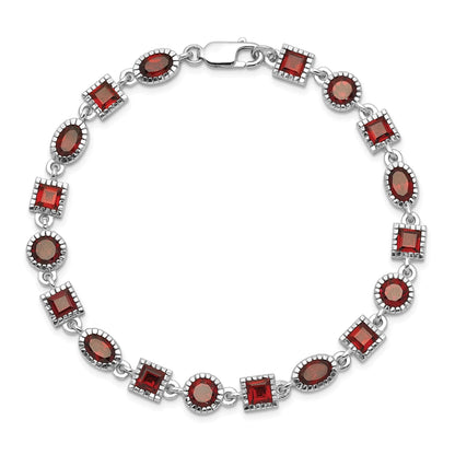 Genuine Red Garnet Sterling Silver Link Bracelets