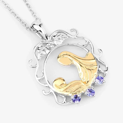 Round Violet Tanzanite Prong Silver Pendant Necklace