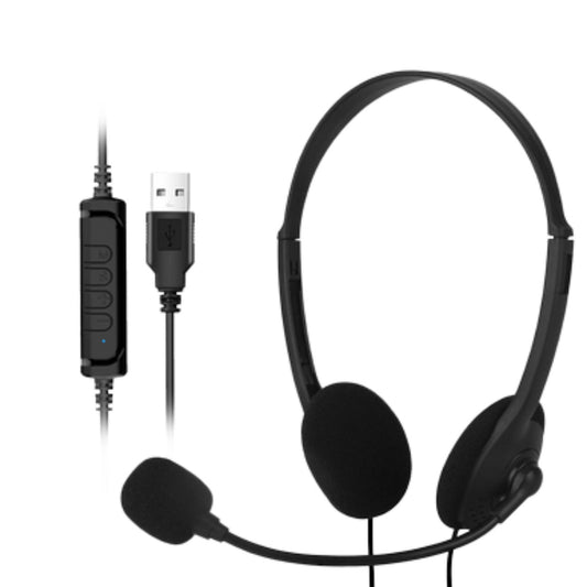 Prime Goods USB Headset Headphone with Microphone Noise Cancelling for PC Computer Call Chat - Black