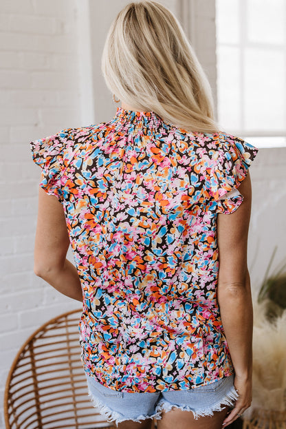 Threaded Pear Elowen Floral Flutter Sleeve Blouse Top