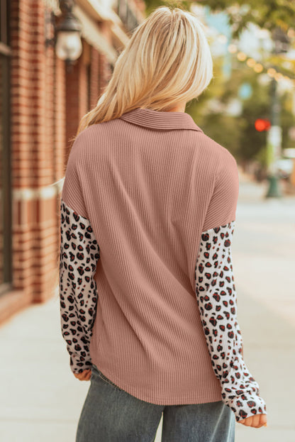Threaded Pear Journee Leopard Ribbed Casual Shacket