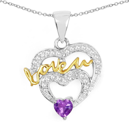 Heart Purple Amethyst Prong Silver Mom Charm Necklace