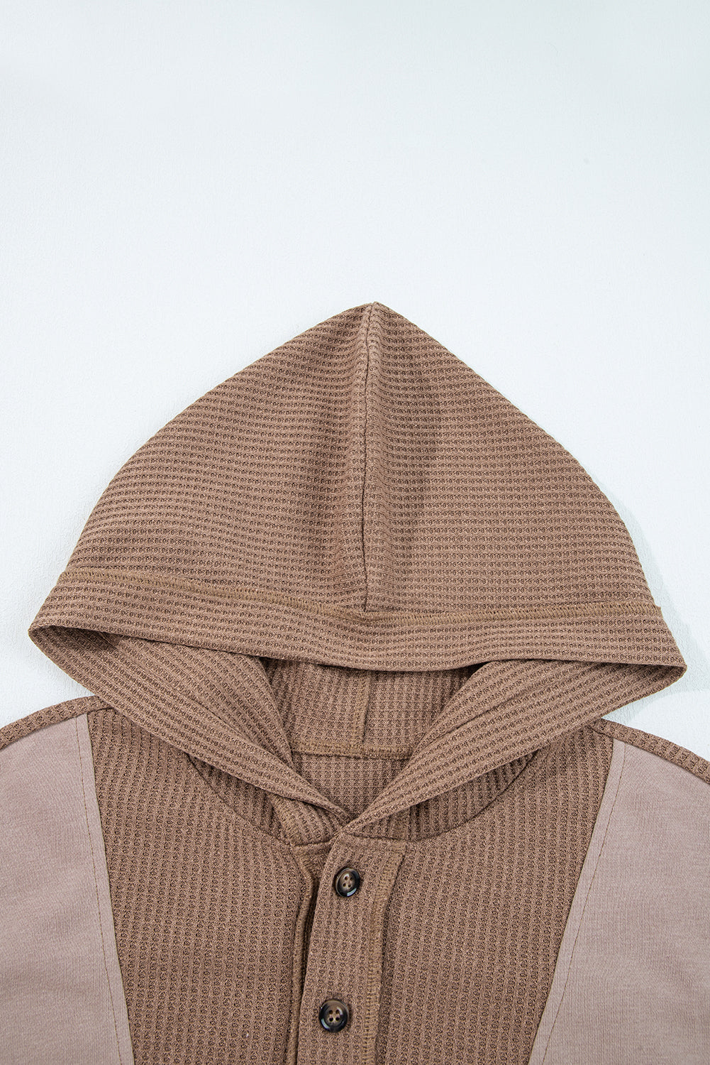 Threaded Pear Goat Waffle Contrast Patchwork Plus Size Pocketed Hoodie