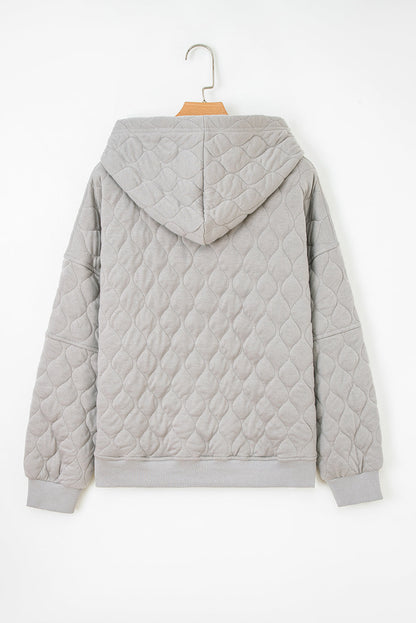 Threaded Pear Gray Quilted Quarter Zip Plus Size Hoodie