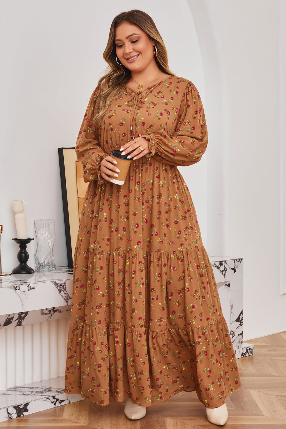Threaded Pear Charleigh Sleeve Tiered Maxi PLUS Dress