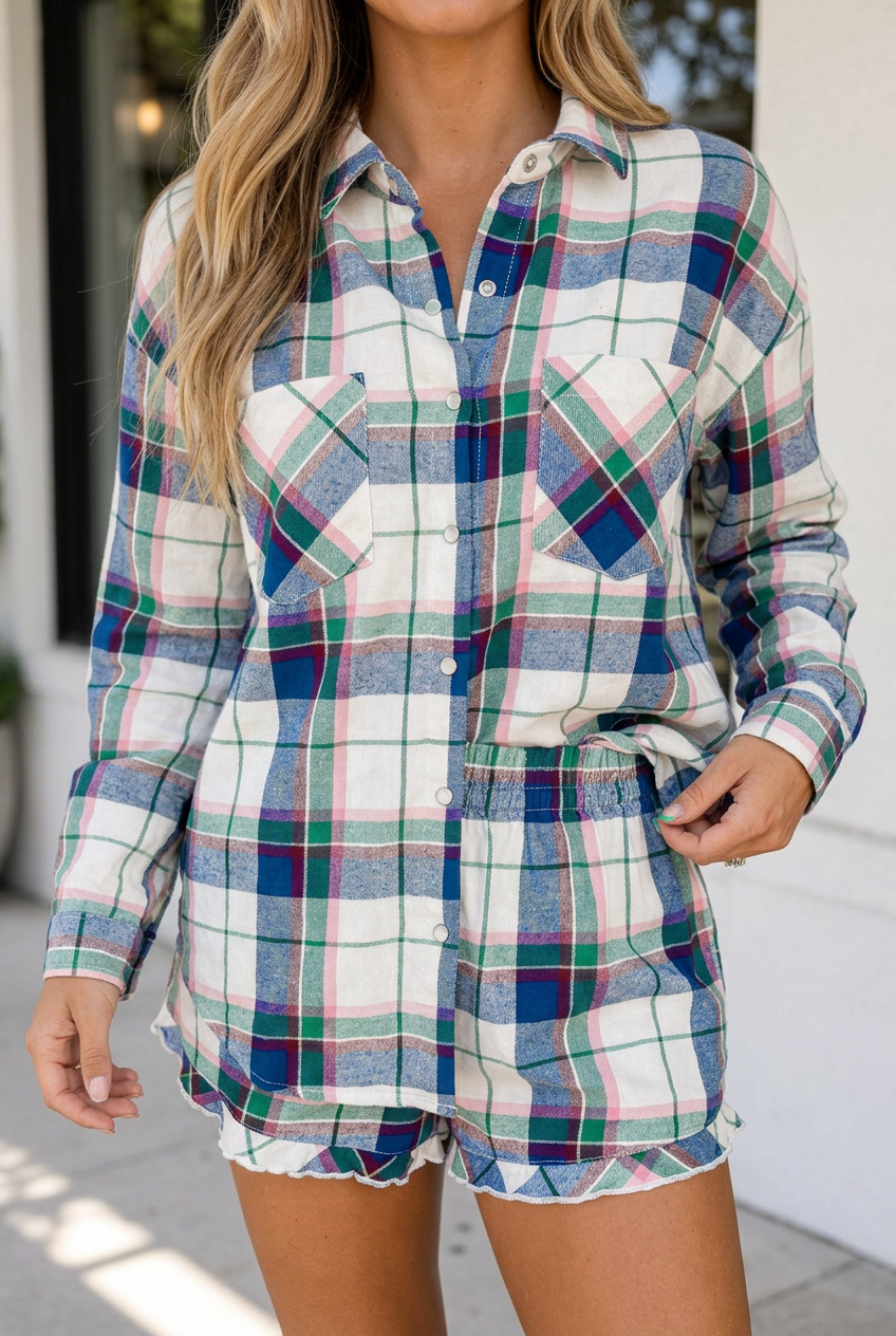 Isla Plaid Classic Two-piece Loungewear - L - 12/14 / Blue