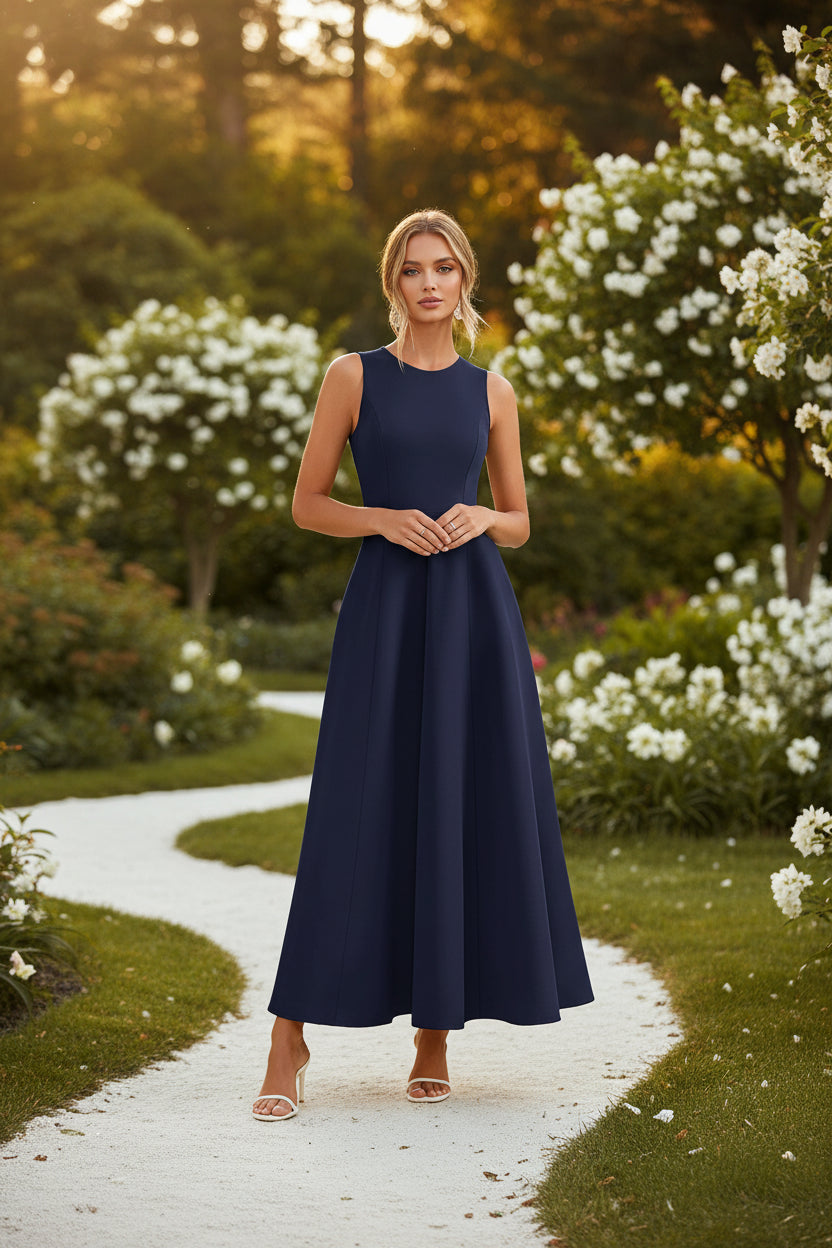 a line vest dress Women's Slim-Fit Long Vest Dress A-Line High-Waist Sleeveless Light Blue / XL