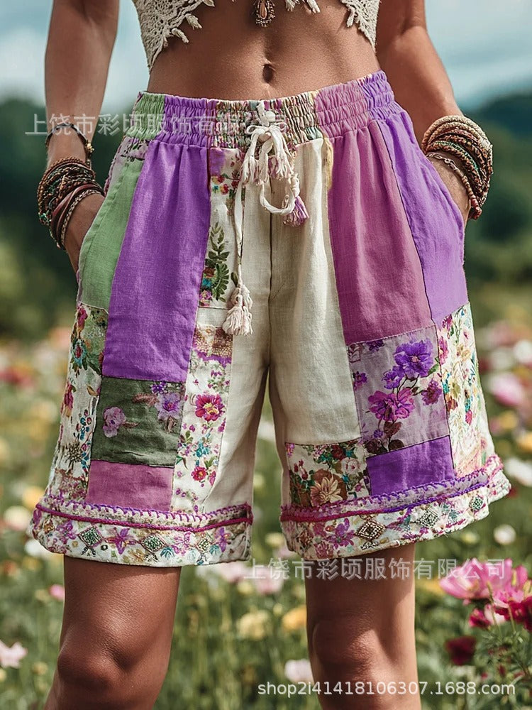 Women’s Retro Floral Print Casual Shorts