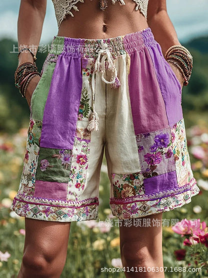 Women’s Retro Floral Print Casual Shorts