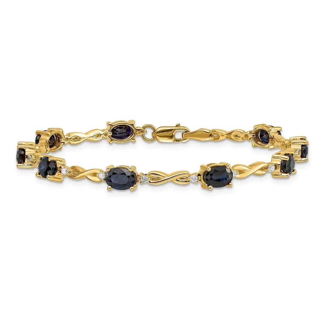 Genuine Sapphire Diamond Bracelets 14K Yellow Gold