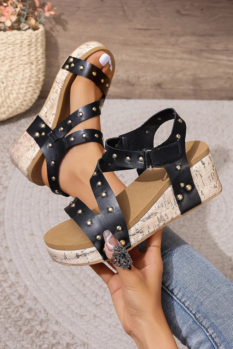 Threaded Pear Arleth Out Leather Wedge Sandals