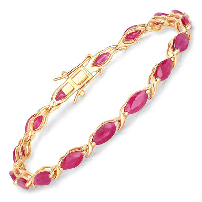 Marquise Pink Ruby Prong 10K Yellow Gold Tennis Bracelet