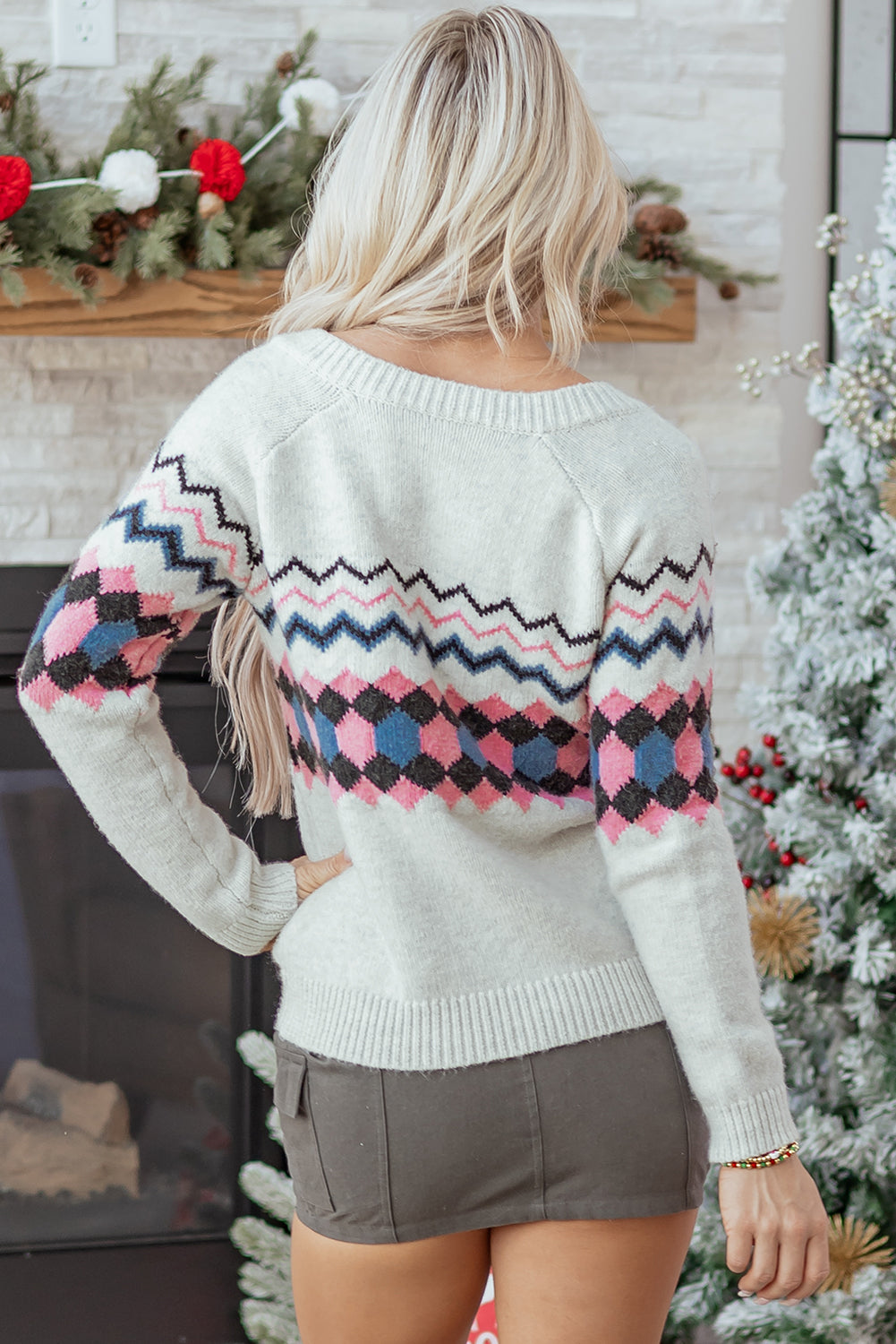 Threaded Pear Aria Stripe Geometric Up Sweater