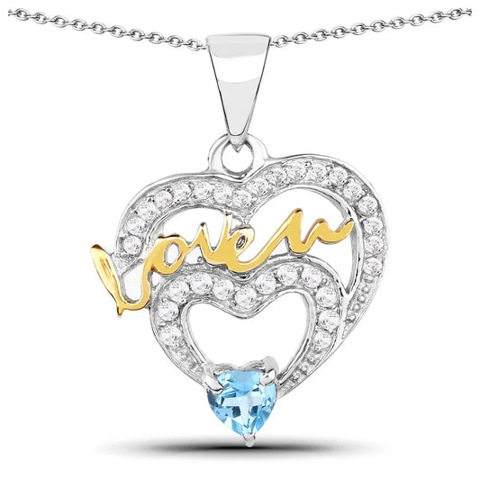 Heart Swiss Blue Topaz Prong Silver Mom Pendant Necklace