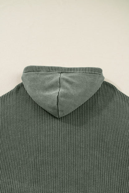 Maeve Mineral Wash Ribbed Knit Drawstring Hooded Sweater