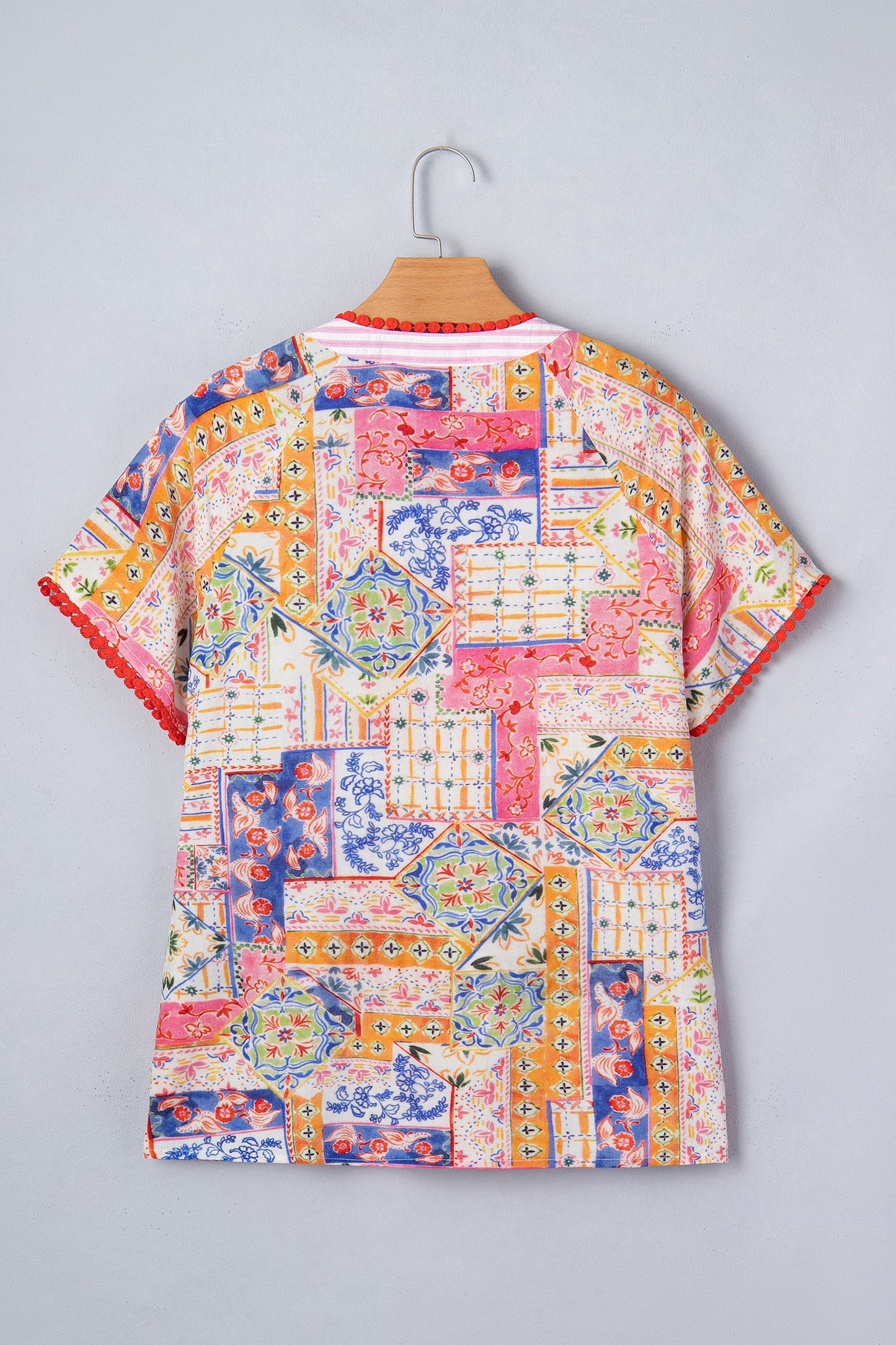 Threaded Pear Deborah Print Short Sleeve Blouse