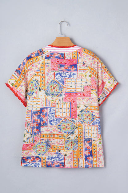 Threaded Pear Deborah Print Short Sleeve Blouse