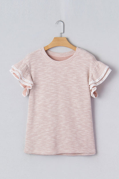 Threaded Pear Amanda Ruffled Short Sleeve Blouse