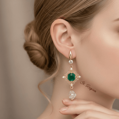 Green Quartz & Crystal Cubic Zirconia Goldtone Rhombus Hook Earrings