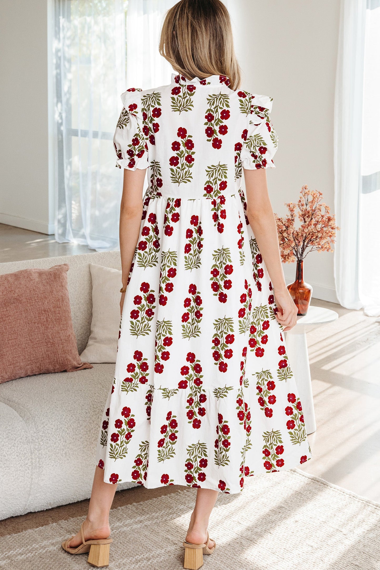 Threaded Pear Promise Sleeve Tiered Maxi Dress