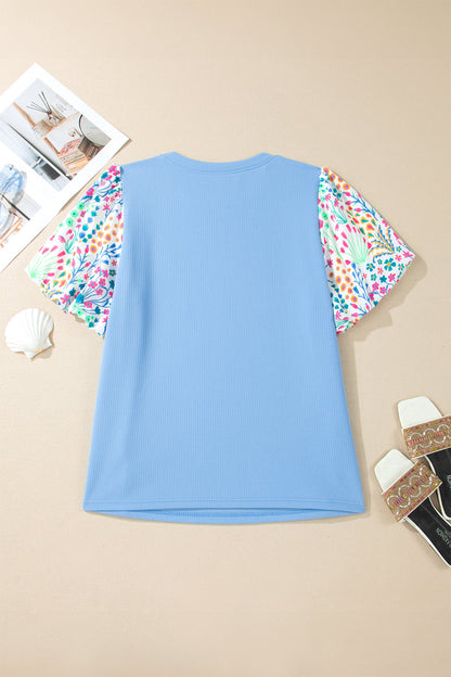 Raelynn Contrast Floral Sleeve PLUS Top
