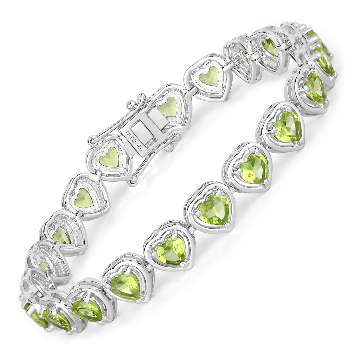 9.24 Ct Heart Green Peridot & Diamond Prong Silver Tennis Bracelet