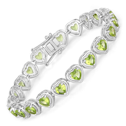 9.24 Ct Heart Green Peridot & Diamond Prong Silver Tennis Bracelet