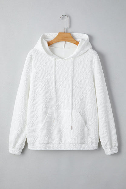 Threaded Pear Magnolia Cable Lattice Texture Kangaroo Pocket Hoodie