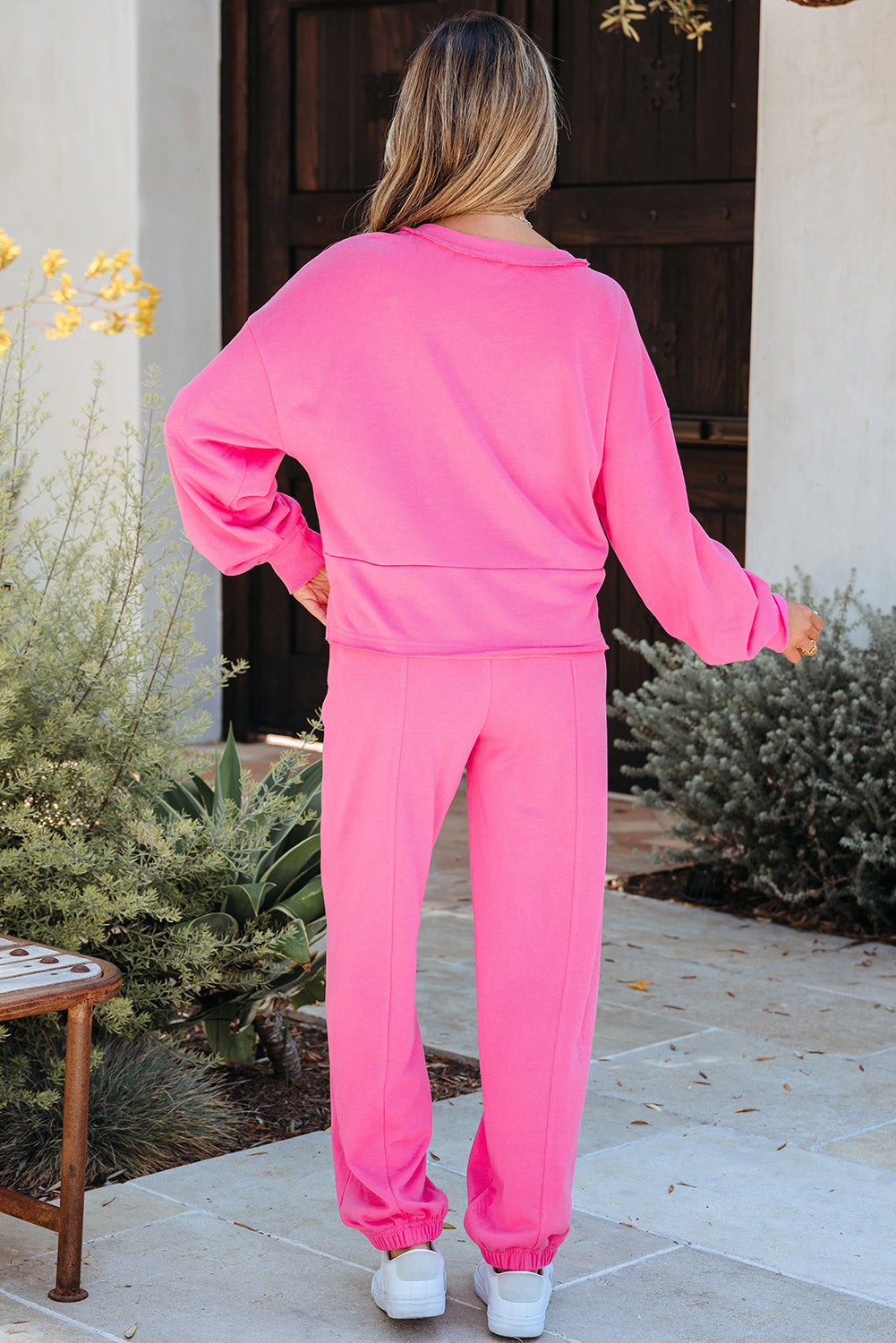 Threaded Pear Vera Raw Edge Half Buttons Pullover and Jogger Pants Set