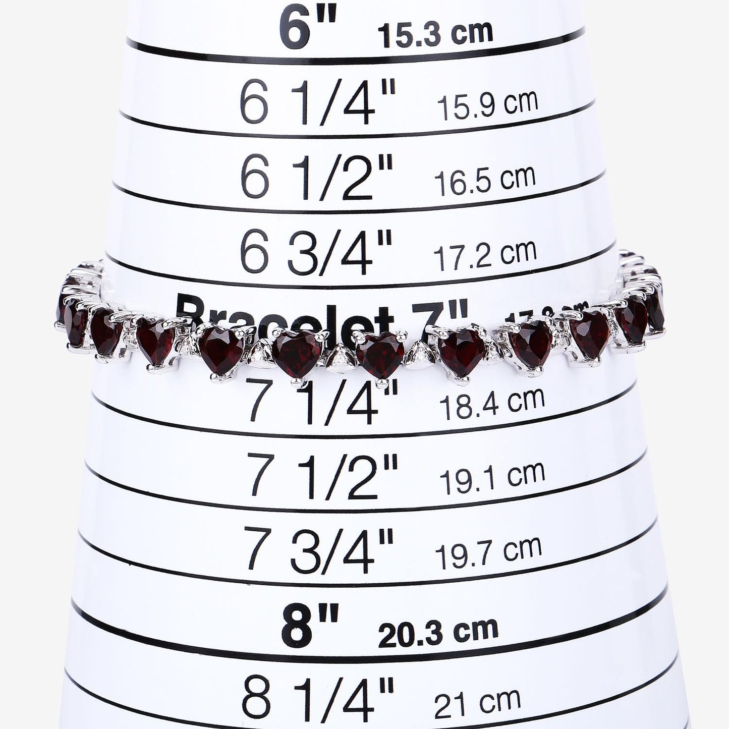 Heart Red Garnet Prong Sterling Silver Box Clasp Tennis Bracelet