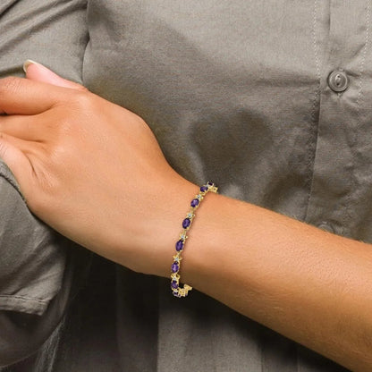 Genuine Purple Amethyst 14K Gold Floral Bracelet