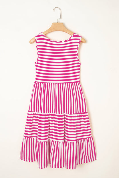 Threaded Pear Ellie Stripe U Neck Sleeveless Loose Fit Mini Dress