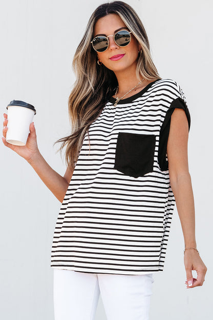 Threaded Pear Marie Stripe Chest Pocket Tank Top