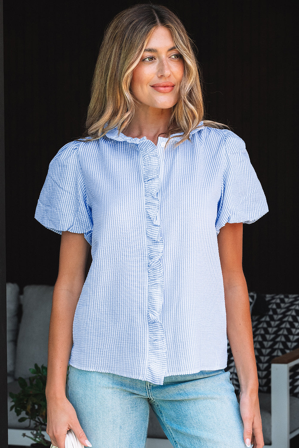Threaded Pear Monica Short Bubble Sleeve Shirt