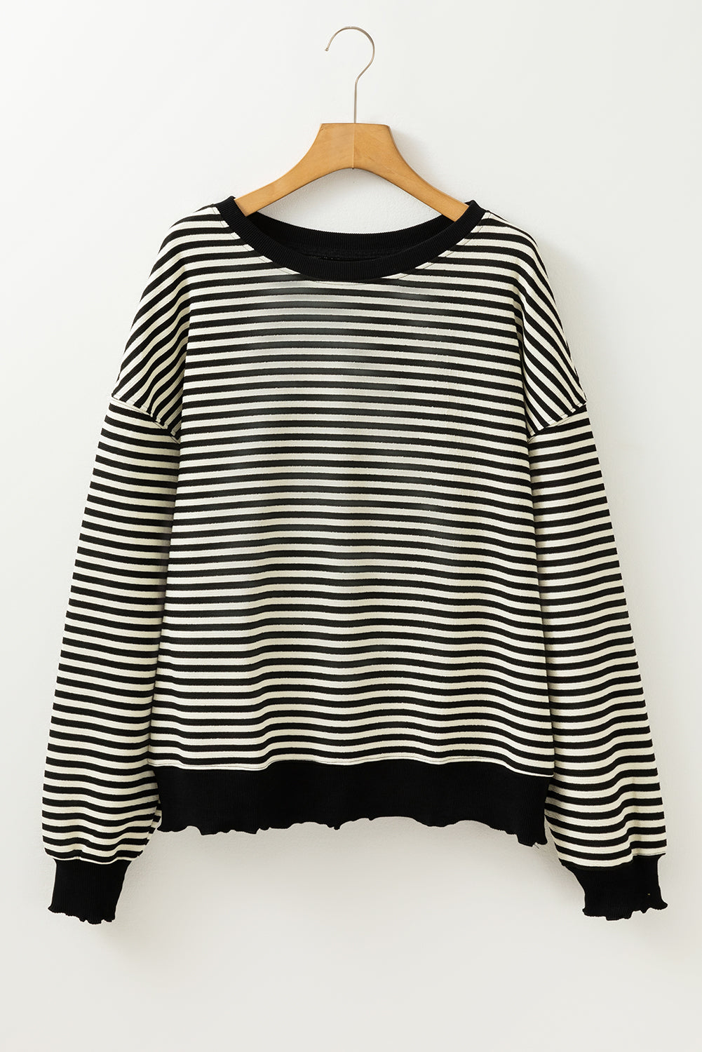 Threaded Pear Angie Stripe Loose Drop Shoulder Long Sleeve Top