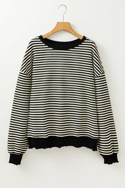 Threaded Pear Angie Stripe Loose Drop Shoulder Long Sleeve Top