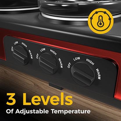 Triple Slow Cooker Buffet Food Warmer with 3 x 1.5 QT Removable Ceramic Pots