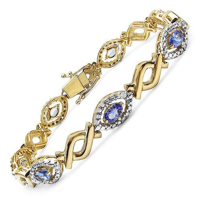 Oval Violet Tanzanite Prong Silver Evil Eye Link Bracelet