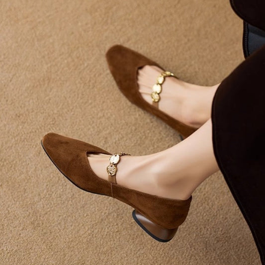 French Retro Square-Toe Suede Pumps – Women’s Low-Cut Autumn Style