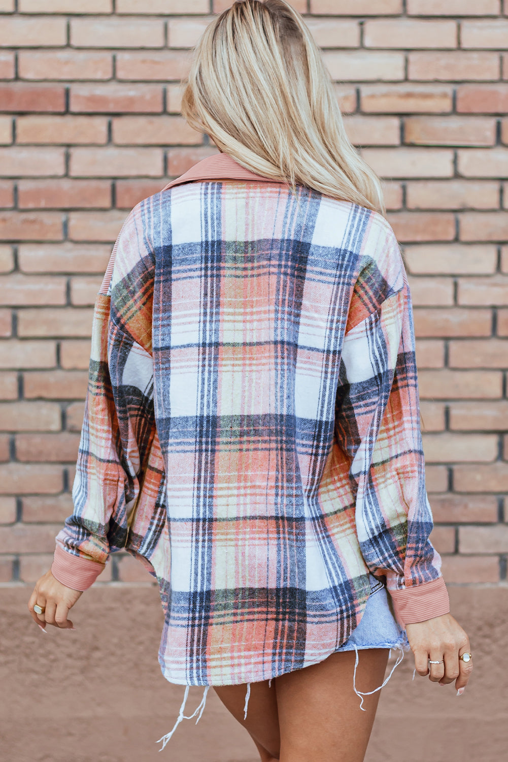 Threaded Pear Nancy Plaid Corduroy Patchwork Shacket