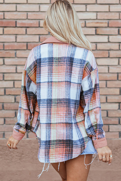 Threaded Pear Nancy Plaid Corduroy Patchwork Shacket