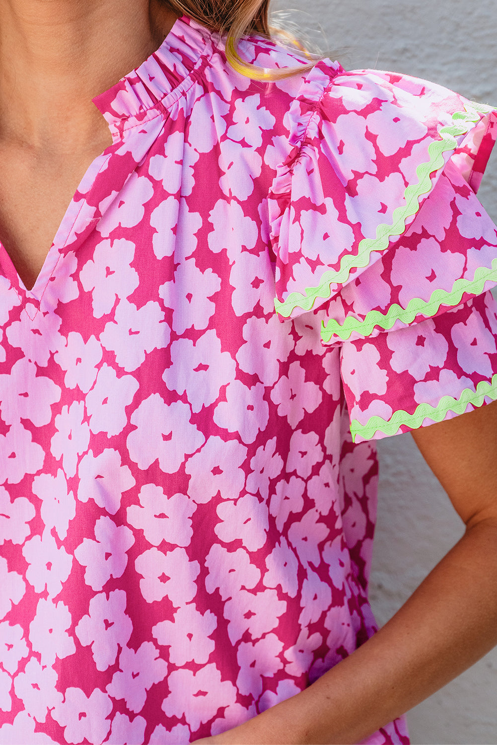 Threaded Pear Capri Floral Ric Rac Ruffle Sleeve Blouse